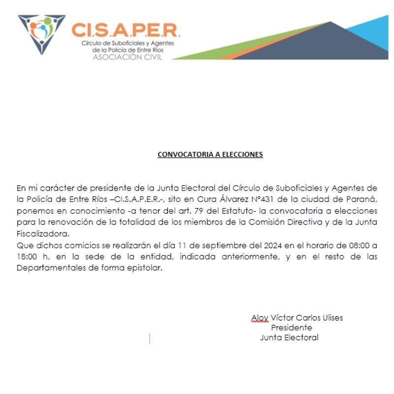 llamado a elecciones 2024 CISAPER